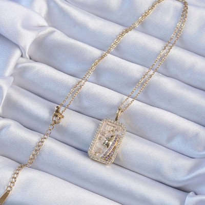 316L Çelik Zincir Altın Renk Zirkon Taşlı Yüz Figürlü Tarot Kolye