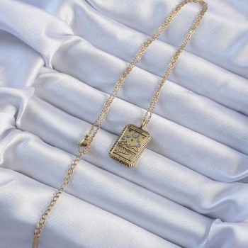 316L Çelik Zincir Eskitme Altın Renk Ay Figürlü Tarot Kolye