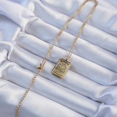 316L Çelik Zincir Eskitme Altın Renk Ay Figürlü Tarot Kolye