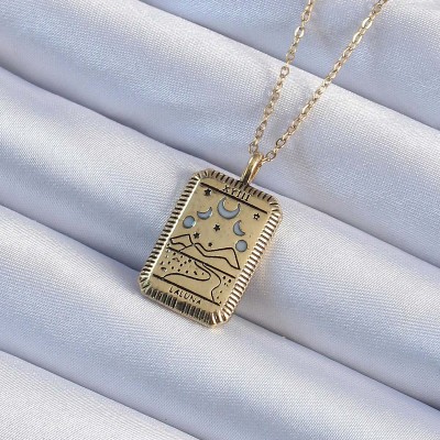 316L Çelik Zincir Eskitme Altın Renk Ay Figürlü Tarot Kolye
