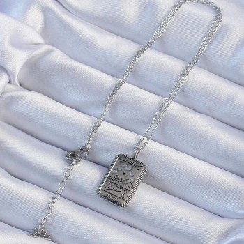 316L Çelik Zincir Eskitme Gümüş Renk Ay Figürlü Tarot Kolye