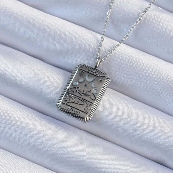 316L Çelik Zincir Eskitme Gümüş Renk Ay Figürlü Tarot Kolye