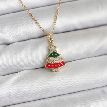 316L Çelik Zincir Gold Ren Çam Ağacı Model Zirkon Taşlı Yılbaşı Temalı Kadın Kolye