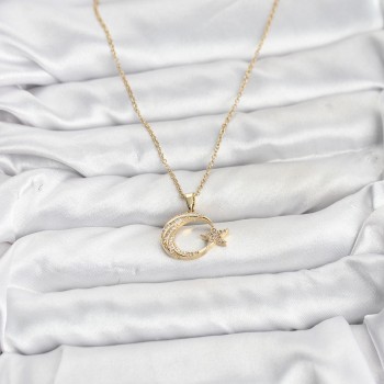 316L Çelik Zincir Gold Renk Ay Yıldız Model Zirkon Taşlı Kadın Kolye