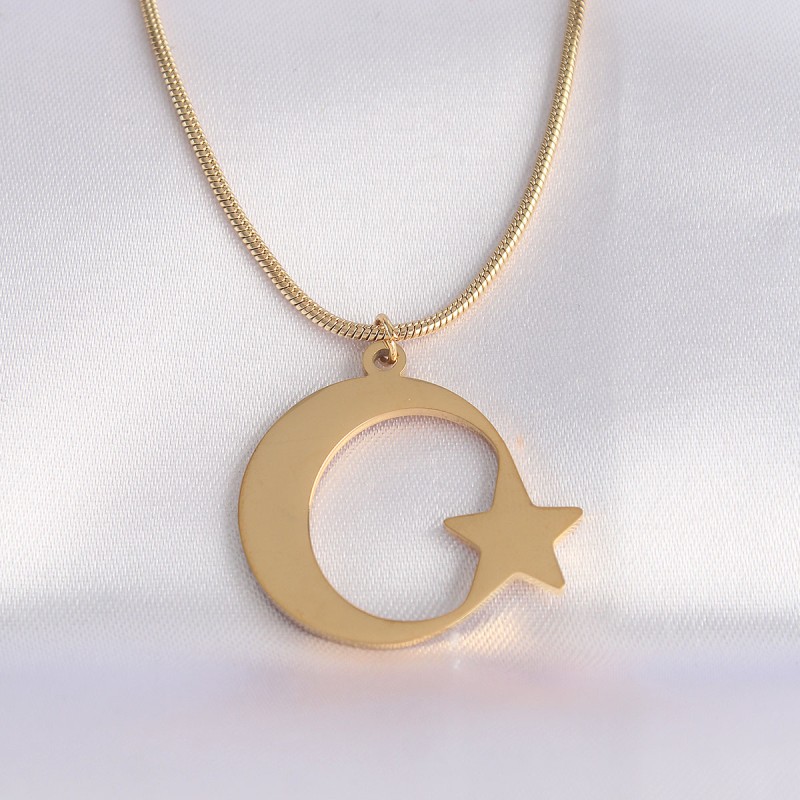 316L Çelik Zincir Gold Renk Ay Yıldız Unisex Kolye