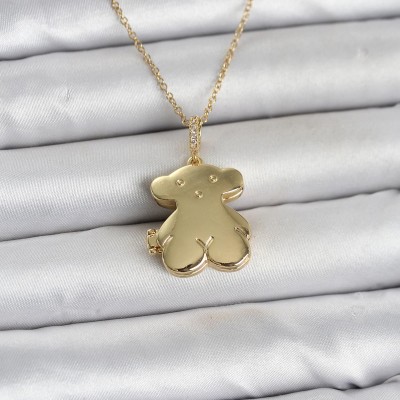 316L Çelik Zincir Gold Renk Ayıcık Model Açılabilir Kadın Kolye