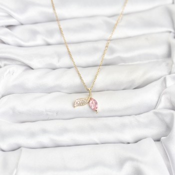 316L Çelik Zincir Gold Renk Balık Kuyruğu Model Zirkon Taşlı Kadın Kolye