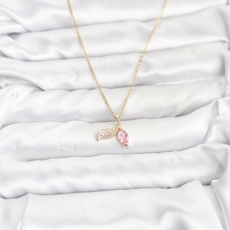 316L Çelik Zincir Gold Renk Balık Kuyruğu Model Zirkon Taşlı Kadın Kolye