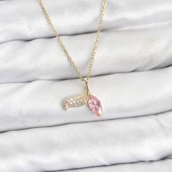 316L Çelik Zincir Gold Renk Balık Kuyruğu Model Zirkon Taşlı Kadın Kolye