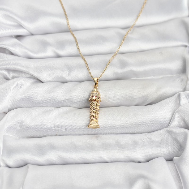 316L Çelik Zincir Gold Renk Balık Model Zirkon Taşlı Kadın Kolye