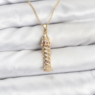 316L Çelik Zincir Gold Renk Balık Model Zirkon Taşlı Kadın Kolye