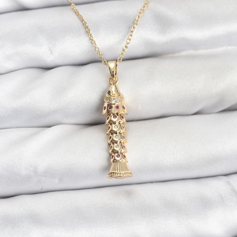 316L Çelik Zincir Gold Renk Balık Model Zirkon Taşlı Kadın Kolye