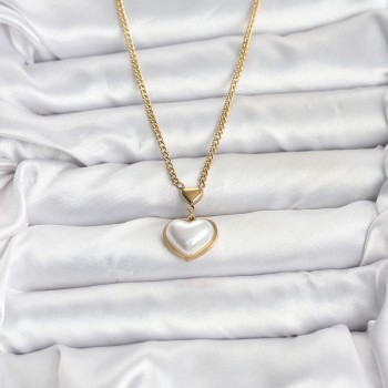 316L Çelik Zincir Gold Renk Bombeli Kalp Model Kadın Kolye