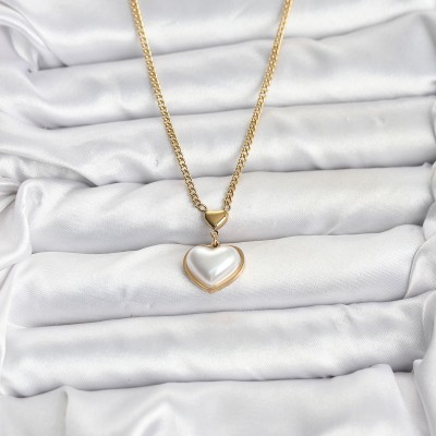 316L Çelik Zincir Gold Renk Bombeli Kalp Model Kadın Kolye