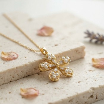 316L Çelik Zincir Gold Renk Çiçek Model Kadın Kolye