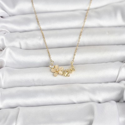 316L Çelik Zincir Gold Renk Çiçek ve Kelebek Model Kadın Kolye