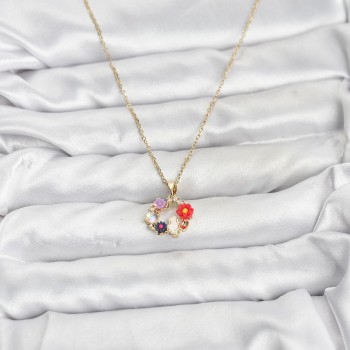 316L Çelik Zincir Gold Renk Çiçekli Kedili Model Kadın Kolye