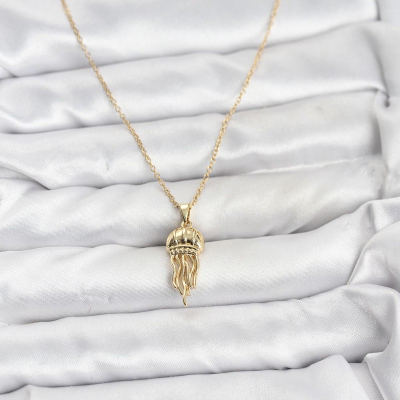 316L Çelik Zincir Gold Renk Deniz Anası Model Zirkon Taşlı Kadın Kolye