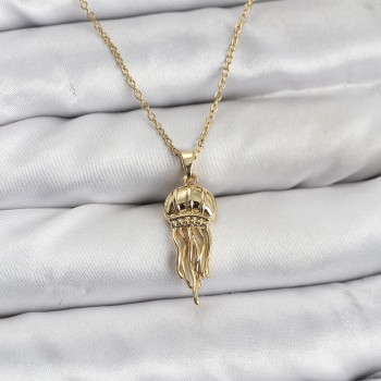 316L Çelik Zincir Gold Renk Deniz Anası Model Zirkon Taşlı Kadın Kolye