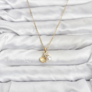 316L Çelik Zincir Gold Renk Deniz Kabuğu ve Deniz Yıldızı Model Zirkon Taşlı Kadın Kolye