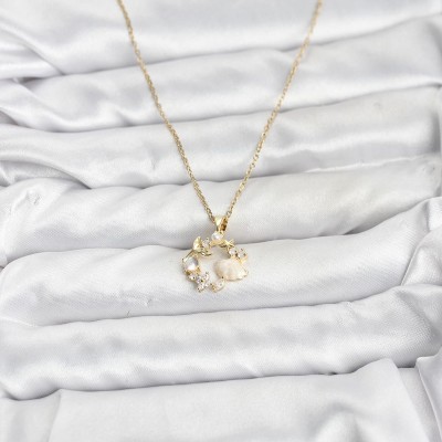 316L Çelik Zincir Gold Renk Deniz Tema Model Zirkon Taşlı Kadın Kolye