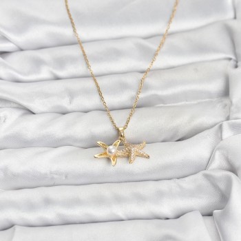 316L Çelik Zincir Gold Renk Deniz Yıldızı Model Zirkon Taşlı Kadın Kolye