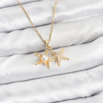 316L Çelik Zincir Gold Renk Deniz Yıldızı Model Zirkon Taşlı Kadın Kolye