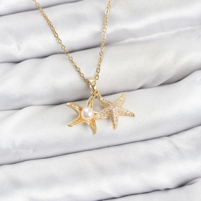 316L Çelik Zincir Gold Renk Deniz Yıldızı Model Zirkon Taşlı Kadın Kolye