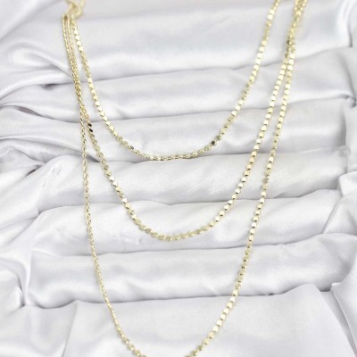 316L Çelik Zincir Gold Renk Ezme Zincir Model 3'lü Kadın Kolye