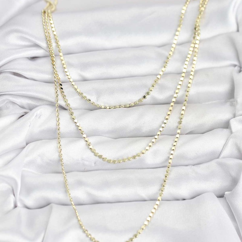 316L Çelik Zincir Gold Renk Ezme Zincir Model 3'lü Kadın Kolye