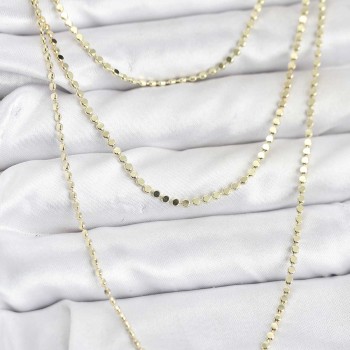 316L Çelik Zincir Gold Renk Ezme Zincir Model 3'lü Kadın Kolye