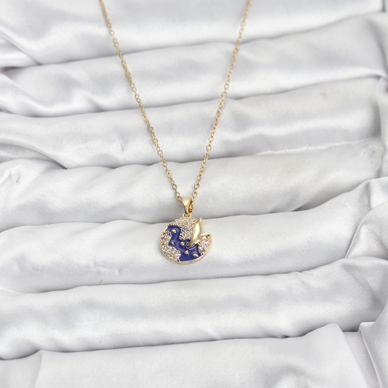 316L Çelik Zincir Gold Renk Gece Model Zirkon Taşlı Kadın Kolye