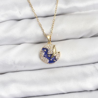 316L Çelik Zincir Gold Renk Gece Model Zirkon Taşlı Kadın Kolye