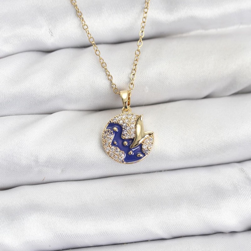 316L Çelik Zincir Gold Renk Gece Model Zirkon Taşlı Kadın Kolye