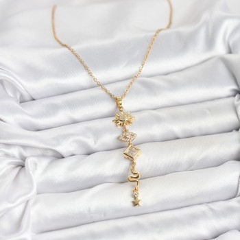 316L Çelik Zincir Gold Renk Güneş ve Enerji Model Kadın Y Kolye