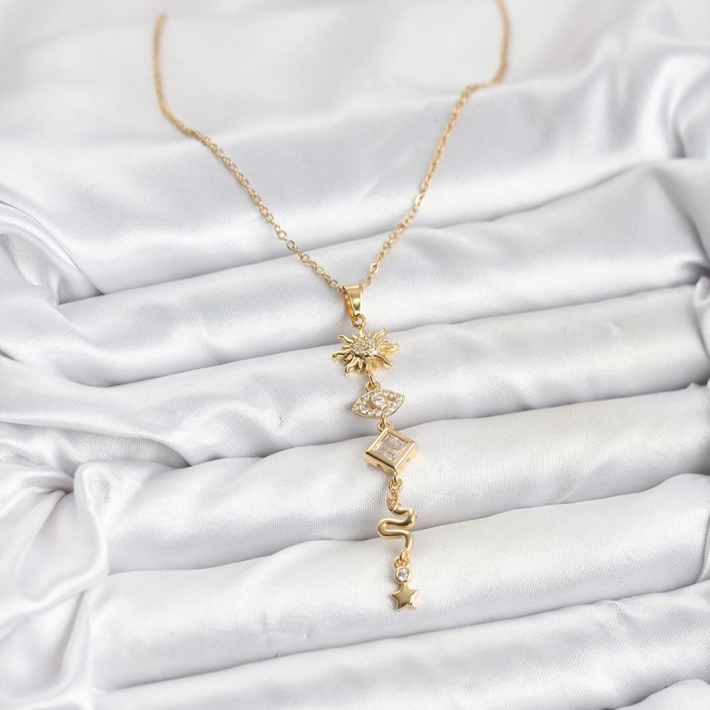 316L Çelik Zincir Gold Renk Güneş ve Enerji Model Kadın Y Kolye