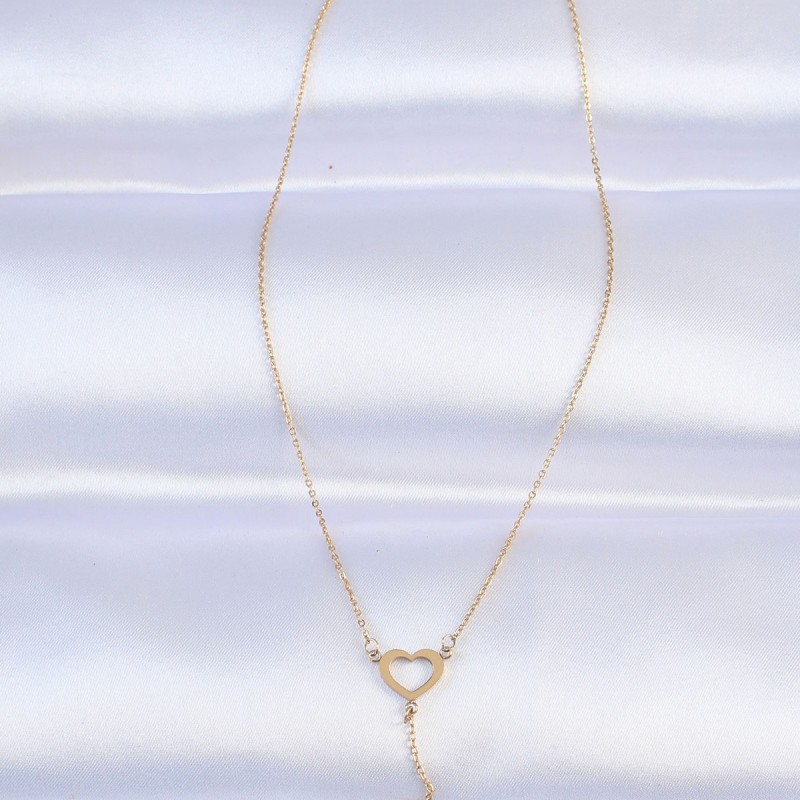 316L Çelik Zincir Gold Renk İnci Taş Detay Kalp Kolye