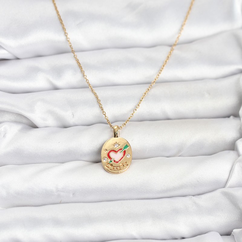 316L Çelik Zincir Gold Renk Kalp Figürlü Kadın Kolye