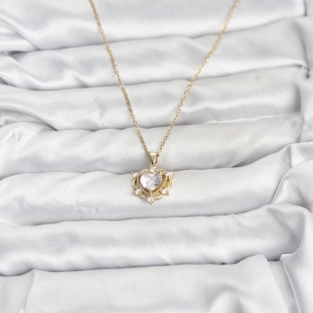 316L Çelik Zincir Gold Renk Kalp Model Zirkon Taşlı Kadın Kolye