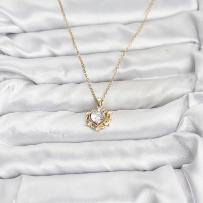 316L Çelik Zincir Gold Renk Kalp Model Zirkon Taşlı Kadın Kolye