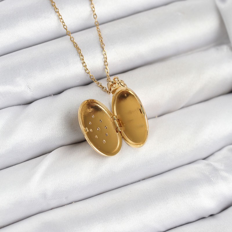 316L Çelik Zincir Gold Renk Kapaklı Açılabilir Model Kadın Kolye