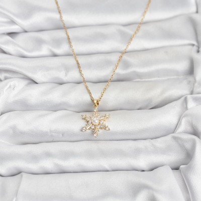 316L Çelik Zincir Gold Renk Kar Tanesi Model Zirkon Taşlı Kadın Kolye