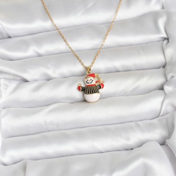 316L Çelik Zincir Gold Renk Kardan Adam Figürlü Yılbaşı Temalı Kadın Kolye