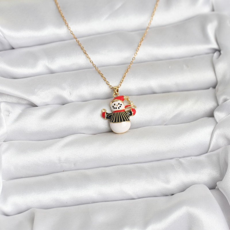 316L Çelik Zincir Gold Renk Kardan Adam Figürlü Yılbaşı Temalı Kadın Kolye