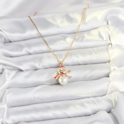 316L Çelik Zincir Gold Renk Kardan Adam Model Yılbaşı Temalı Kadın Kolye