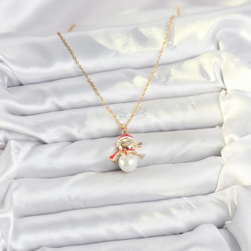 316L Çelik Zincir Gold Renk Kardan Adam Model Yılbaşı Temalı Kadın Kolye