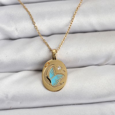316L Çelik Zincir Gold Renk Kelebek Figür Kadın Kolye
