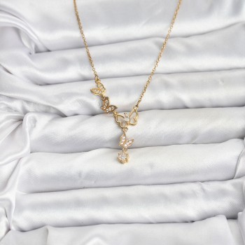 316L Çelik Zincir Gold Renk Kelebek Model Kadın Kolye