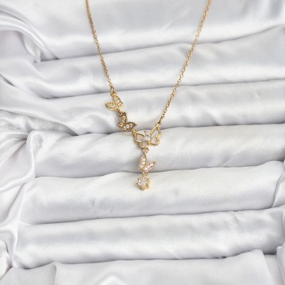 316L Çelik Zincir Gold Renk Kelebek Model Kadın Kolye