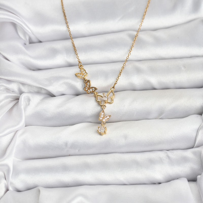 316L Çelik Zincir Gold Renk Kelebek Model Kadın Kolye